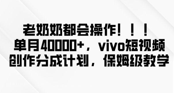 【第9128期】老奶奶都会操作,新平台无脑操作,单月40000+,vivo短视频创作分成计划【揭秘】
