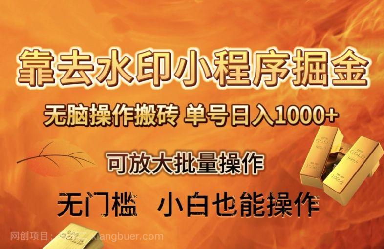 【第9199期】靠去水印小程序无脑操作搬砖,单号日入1000+保姆级教程可放大批量操作【揭秘】