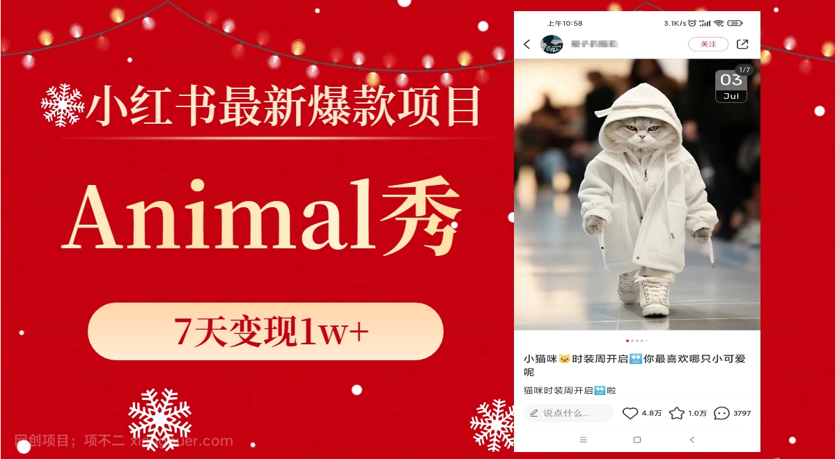 【第9429期】小红书最新爆款项目，Animal秀，7天变现1w+ 