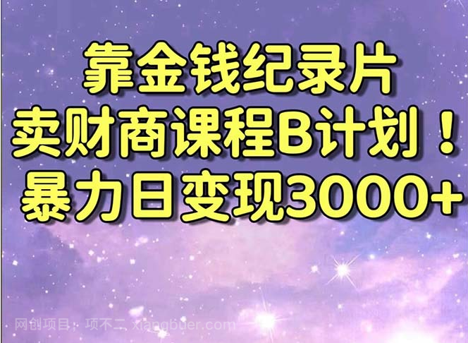 【第10431期】靠金钱纪录片卖财商课程B计划！暴力日变现3000+，喂饭式干货教程！