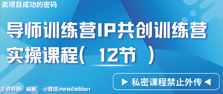 【第10836期】导师训练营3.0IP共创训练营私密实操课程（12节）-卖项目的密码成功秘诀