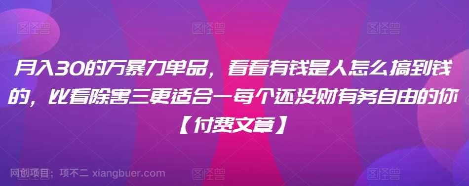 【第11230期】月入30的万暴力单品，看看有钱是人怎么搞到钱的，比看除害三更适合一每个还没财有务自由的你【付费文章】