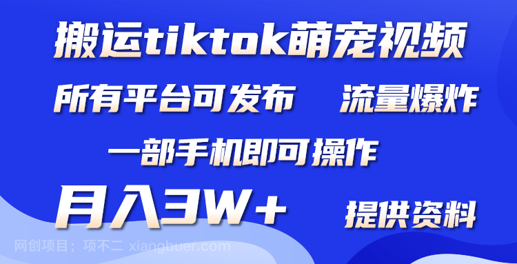 【第11582期】搬运Tiktok萌宠类视频,一部手机即可。所有短视频平台均可操作,月入3W+