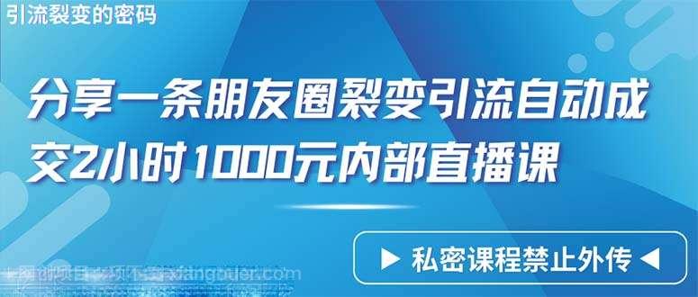 【第11842期】仅靠分享一条朋友圈裂变引流自动成交2小时1000内部直播课程