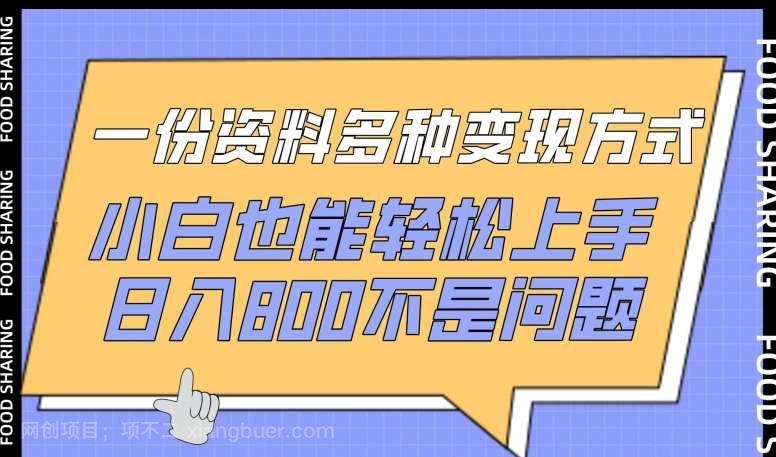 【第11998期】一份资料多种变现方式,小白也能轻松上手,日入800不是问题【揭秘】