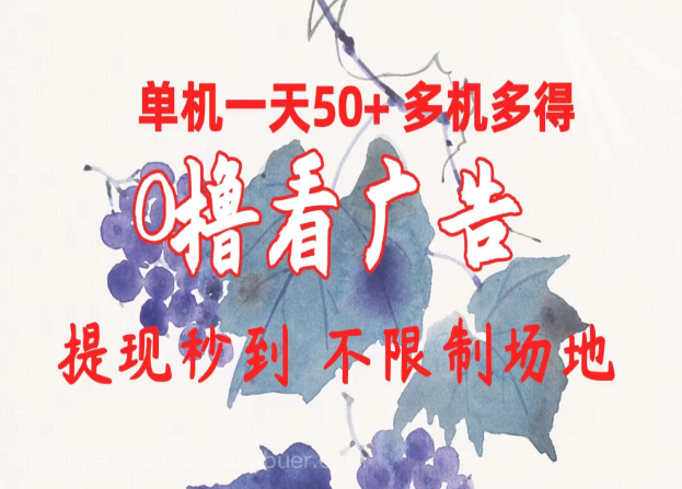 【第11443期】0撸看广告 单机一天50+多机多得 提现秒到 不限制场地操作