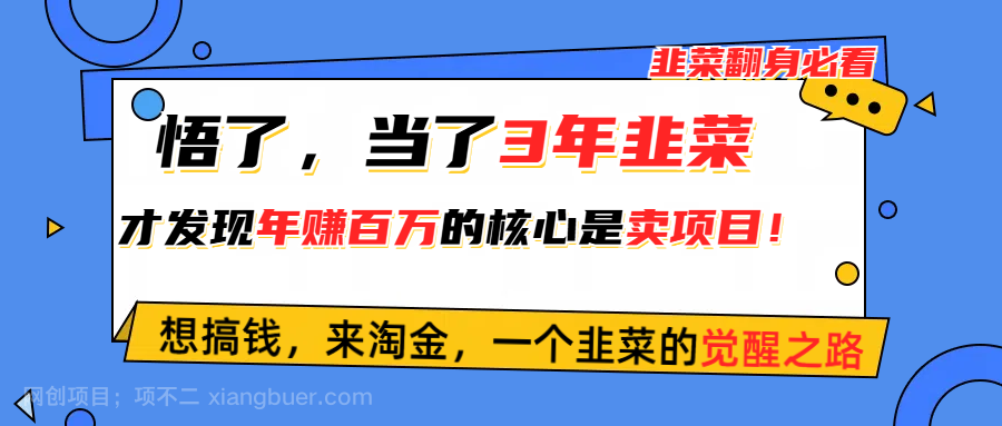 【第12039期】悟了,当了3年韭菜,才发现网赚圈年赚100万的核心是卖项目,含泪分享!