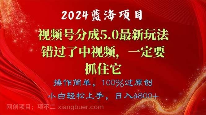 【第12493期】2024蓝海项目，视频号分成计划5.0最新玩法，错过了中视频