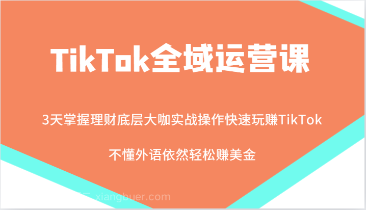 【第13596期】TikTok全域运营课,大咖实战操作快速玩赚TikTok,不懂外语依然轻松赚美金!