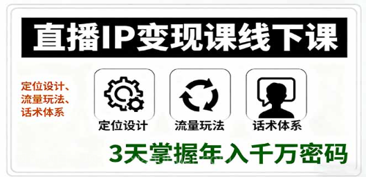 【第17446期】直播IP变现课线下课，定位设计、流量玩法、话术体系，3天掌握年入千万密码