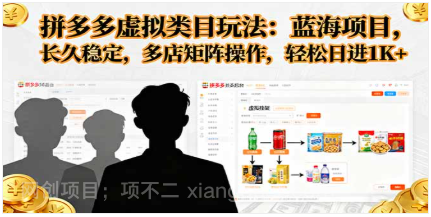 【第17930期】拼多多虚拟类目玩法，蓝海项目，长久稳定，多店矩阵操作，轻松日进1K+