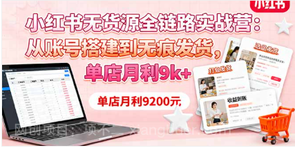 【第17942期】小红书无货源全链路实战营：从账号搭建到无痕发货，单店月利9k+