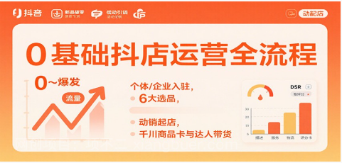 【第18903期】0基础抖店运营全流程:个体/企业入驻,6大选品,动销起店,千川商品卡与达人带货