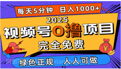 【第18908期】2025视频号0撸项目,5分钟一个号,日入1000+,人人可做