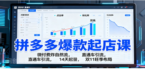 【第18924期】拼多多爆款起店课:微付费炸自然流,直通车引流,14天起量,双11旺季布局