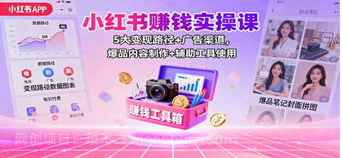 【第18995期】小红书赚钱实操课：5大变现路径+广告渠道，爆品内容制作+辅助工具使用