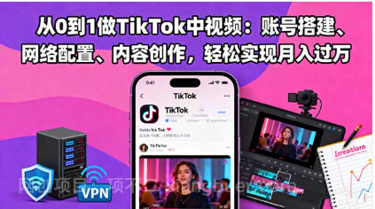 【第19001期】从0到1做TikTok中视频：账号搭建、网络配置、内容创作，轻松实现月入过万