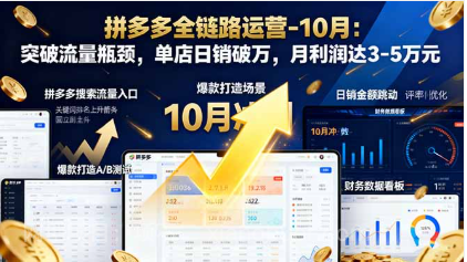 【第19002期】拼多多全链路运营-10月：突破流量瓶颈，单店日销破万，月利润达3-5万元
