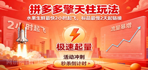 【第19036期】拼多多擎天柱玩法(1.0+1.5),水果生鲜最快2小时起飞,标品最慢2天起链接