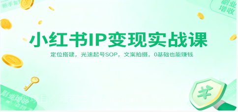 【第19199期】小红书IP变现实战课：定位搭建，光速起号SOP，文案拍摄，0基础也能赚钱