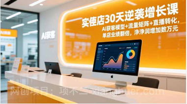 【第19396期】实体店30天逆袭增长课，AI获客模型+流量矩阵+直播转化，单店业绩翻倍，净利润增加数万元
