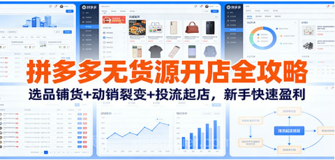 【第19470期】拼多多无货源开店全攻略：选品铺货+动销裂变+投流起店，新手快速盈利