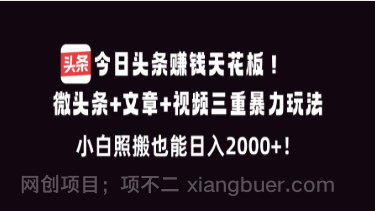 【第19508期】今日头条赚钱天花板!微头条+文章+视频三重暴利玩法,小白照搬也能日人2000+