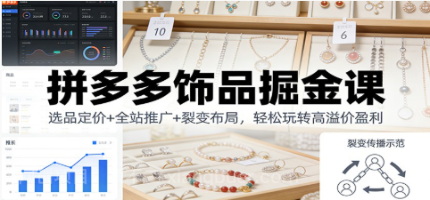【第19522期】拼多多饰品掘金课：选品定价+全站推广+裂变布局，轻松玩转高溢价盈利