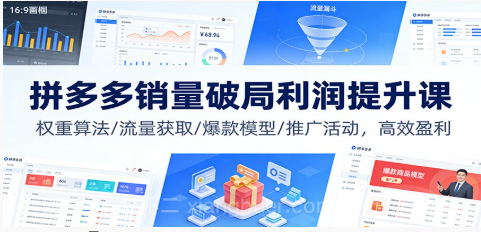 【第19621期】拼多多销量破局利润提升课:权重算法/流量获取/爆款模型/推广活动,高效盈利