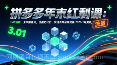 【第19769期】拼多多年末红利课：3.01矩阵，无限推荐流，洗图防比价，快速引爆店铺流量(2026-1月更新)