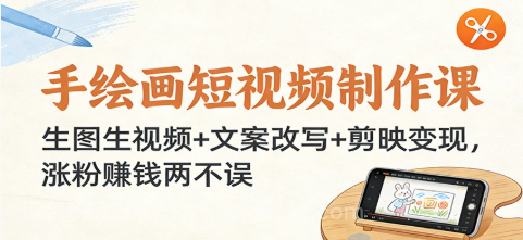 【第19783期】手绘画短视频制作课：生图生视频+文案改写+剪映变现，涨粉赚钱两不误