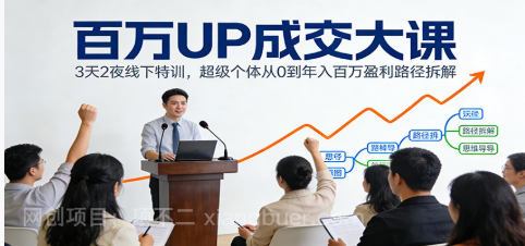 【第19809期】百万UP成交大课：3天2夜线下特训，超级个体从0到年入百万盈利路径拆解