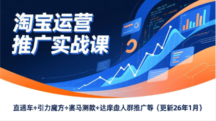 【第19887期】淘宝运营推广实战课,直通车+引力魔方+赛马测款+达摩盘人群推广等(更新26年1月)
