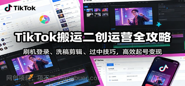 【第19904期】TikTok搬运二创运营全攻略:刷机登录、洗稿剪辑 、过中技巧,高效起号变现