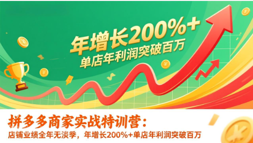 【第19919期】拼多多商家实战特训营：店铺业绩全年无淡季，年增长200%+单店年利润突破百万(26年1月更新)
