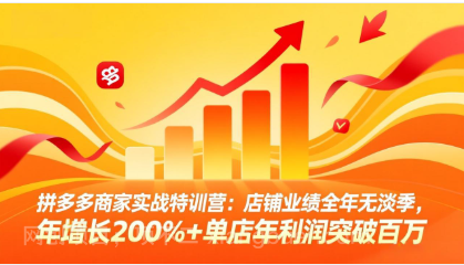 【第20015期】拼多多商家实战特训营：店铺业绩全年无淡季，年增长200%+单店年利润突破百万(26年2月更新) 
