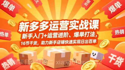 【第20045期】拼多多运营实战课，新手入门+运营进阶、爆单打法，16节干货，助力新手店铺快速实现日出百单