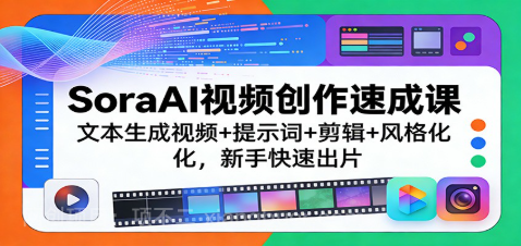 【第20304期】SoraAI视频创作速成课：文本生成视频+提示词+剪辑+风格化，新手快速出片