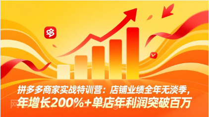 【第20413期】拼多多商家实战特训营:店铺业绩全年无淡季,年增长200%+单店年利润突破百万(26年3月更新)