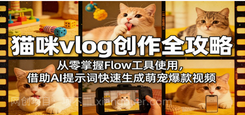  【第20475期】猫咪vlog创作全攻略：从零掌握Flow工具使用，借助AI提示词快速生成萌宠爆款视频